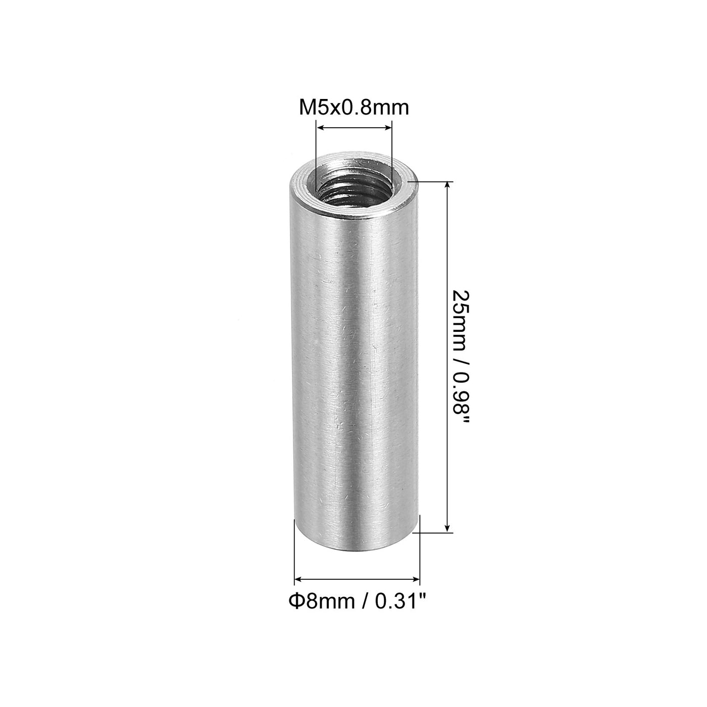 uxcell Uxcell 10 Stück M5 Runde Verbindungsmuttern, 304 Edelstahl Kupplungsmutter 25mm/1" Länge Hülse Stange Stiftmutter für Halterung, M5x25x8mm