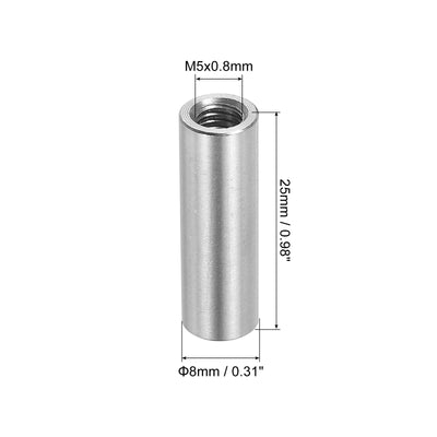 Harfington Uxcell 10 Stück M5 Runde Verbindungsmuttern, 304 Edelstahl Kupplungsmutter 25mm/1" Länge Hülse Stange Stiftmutter für Halterung, M5x25x8mm