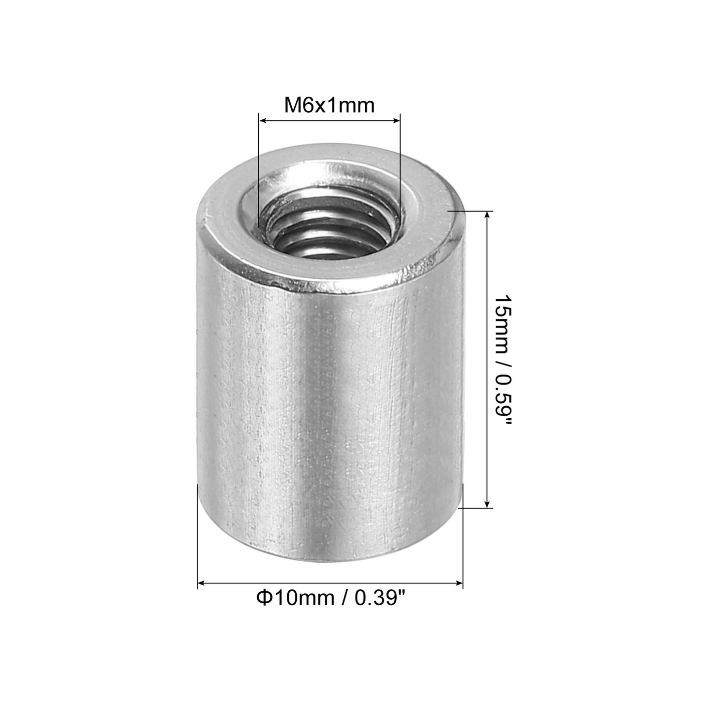 uxcell Uxcell 10 Stück M6 Runde Verbindungsmuttern, 304 Edelstahl Kupplungsmutter 15mm Länge Hülse Stange Stiftmutter für Halterung, M6x15x10mm