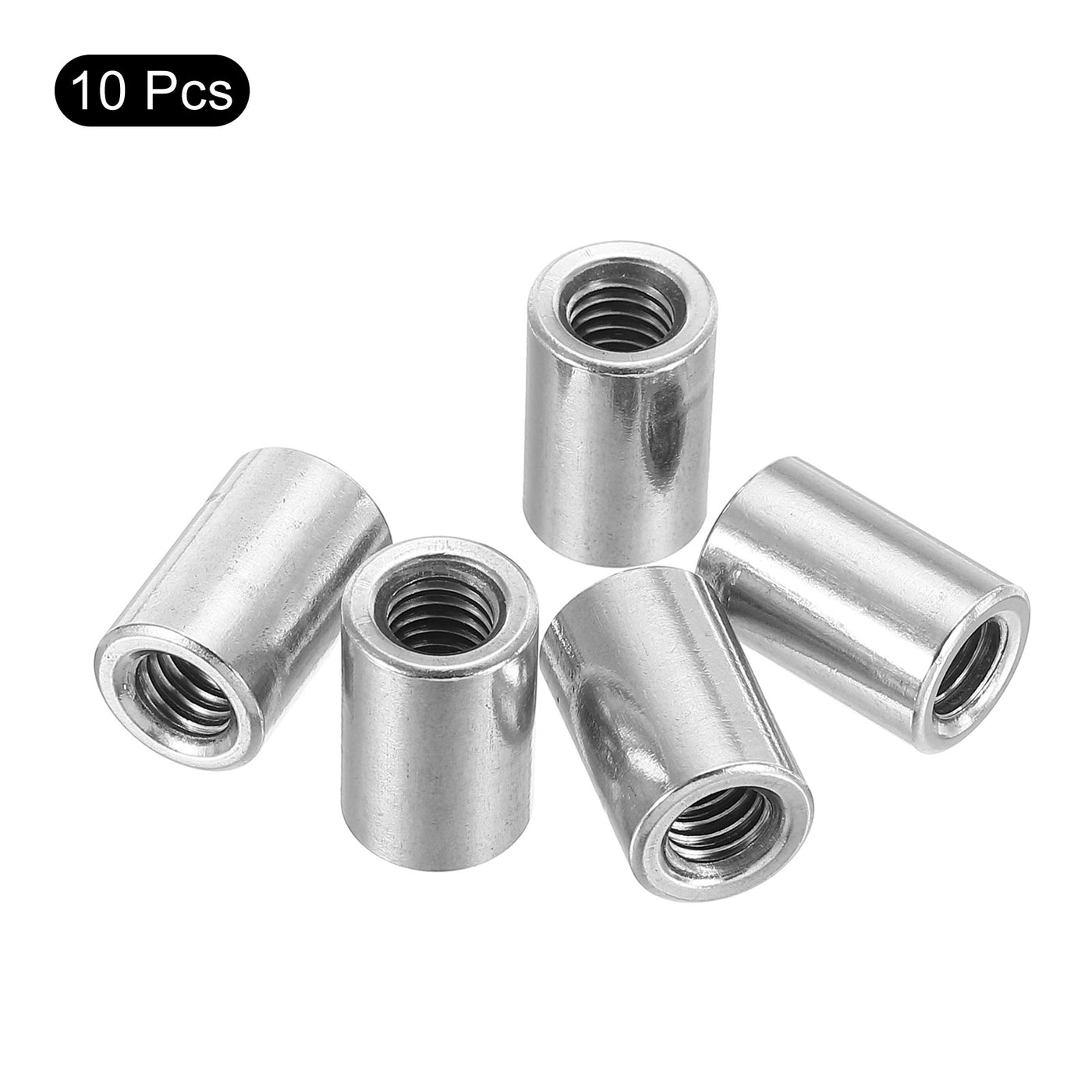 uxcell Uxcell 10 Stück M6 Runde Verbindungsmuttern, 304 Edelstahl Kupplungsmutter 15mm Länge Hülse Stange Stiftmutter für Halterung, M6x15x10mm