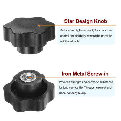 Harfington 4pcs Star Knobs M10 Thread 48mm Head Non-Through Hole Clamping Handles Black