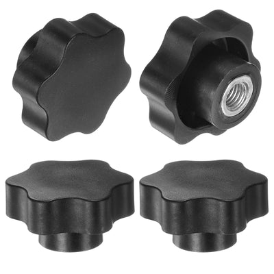 Harfington 4pcs Star Knobs M10 Thread 48mm Head Non-Through Hole Clamping Handles Black