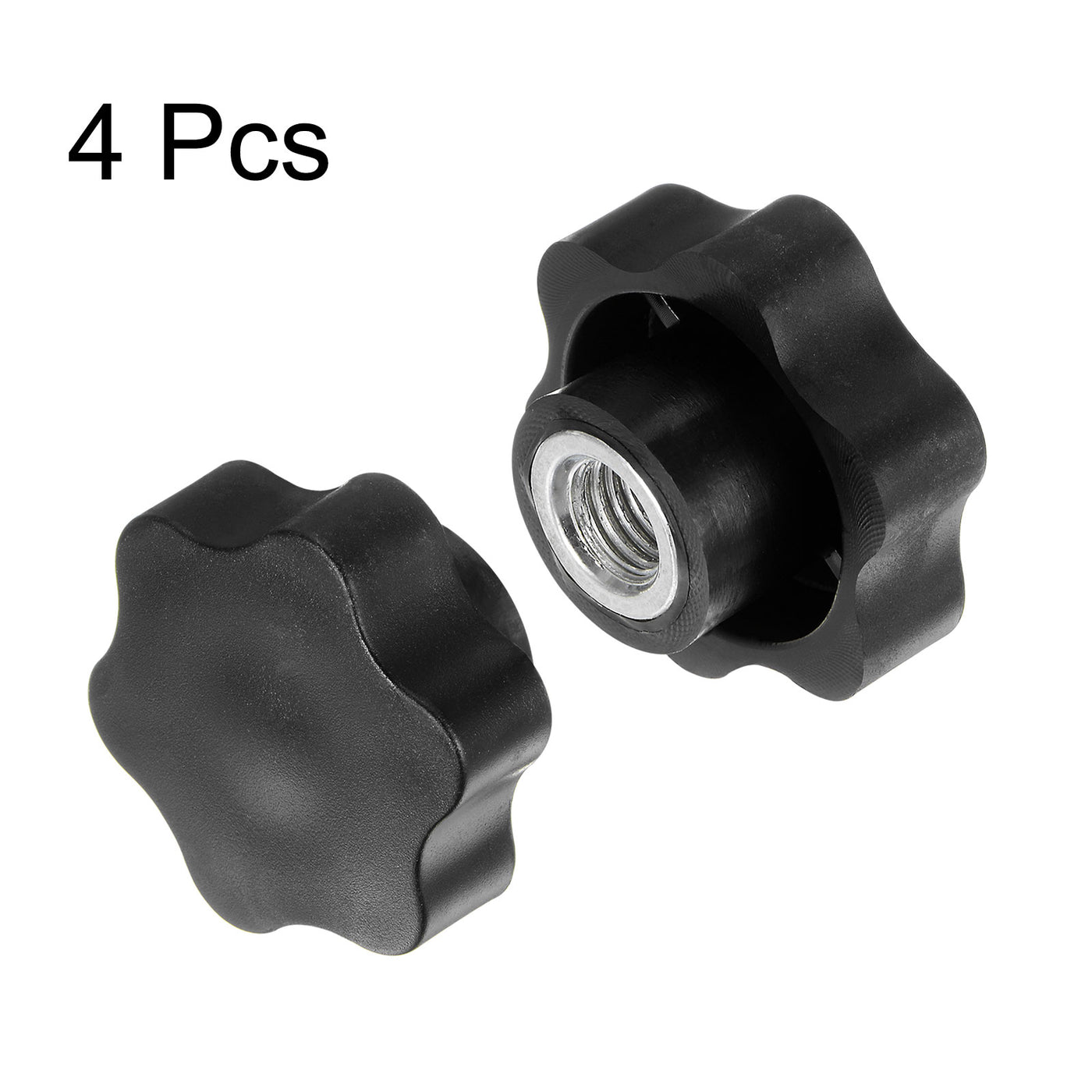 Harfington 4pcs Star Knobs M12 Thread 48mm Head Non-Through Hole Clamping Handles Black