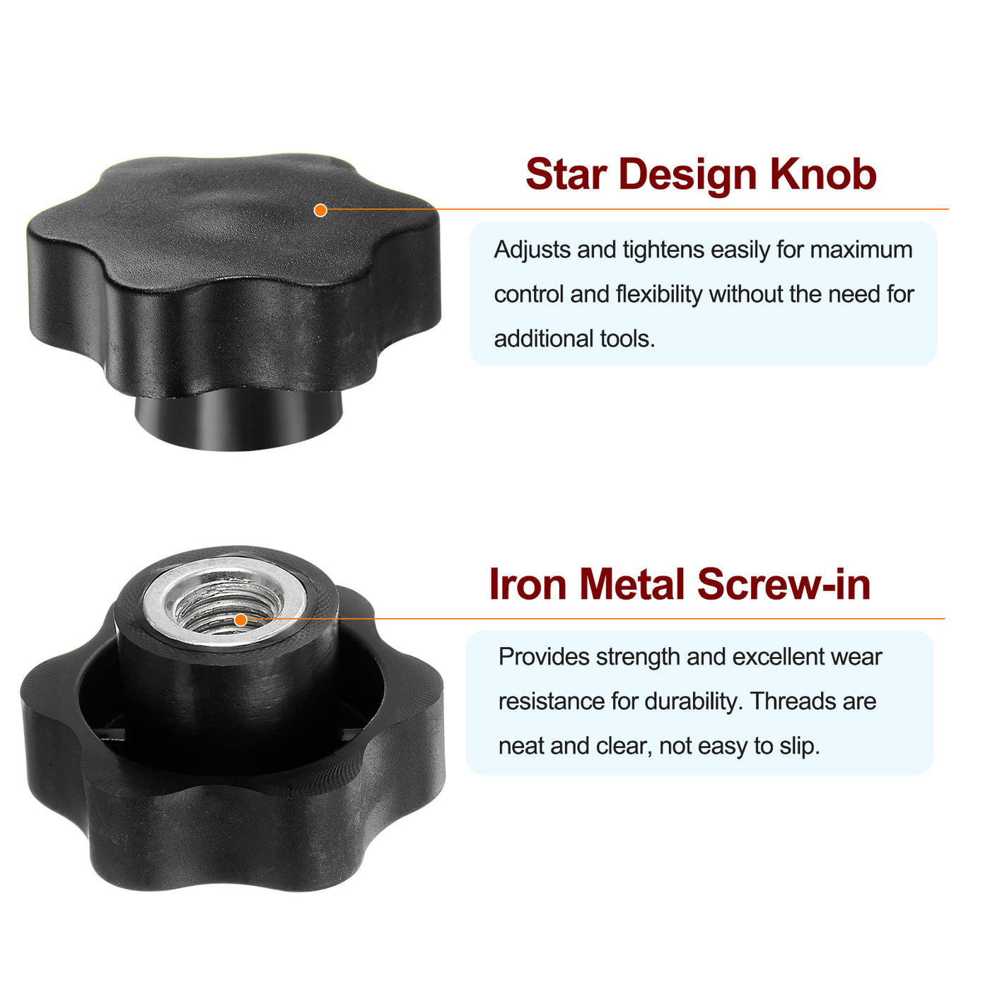 Harfington 4pcs Star Knobs M12 Thread 48mm Head Non-Through Hole Clamping Handles Black