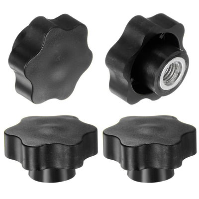 Harfington 4pcs Star Knobs M12 Thread 48mm Head Non-Through Hole Clamping Handles Black