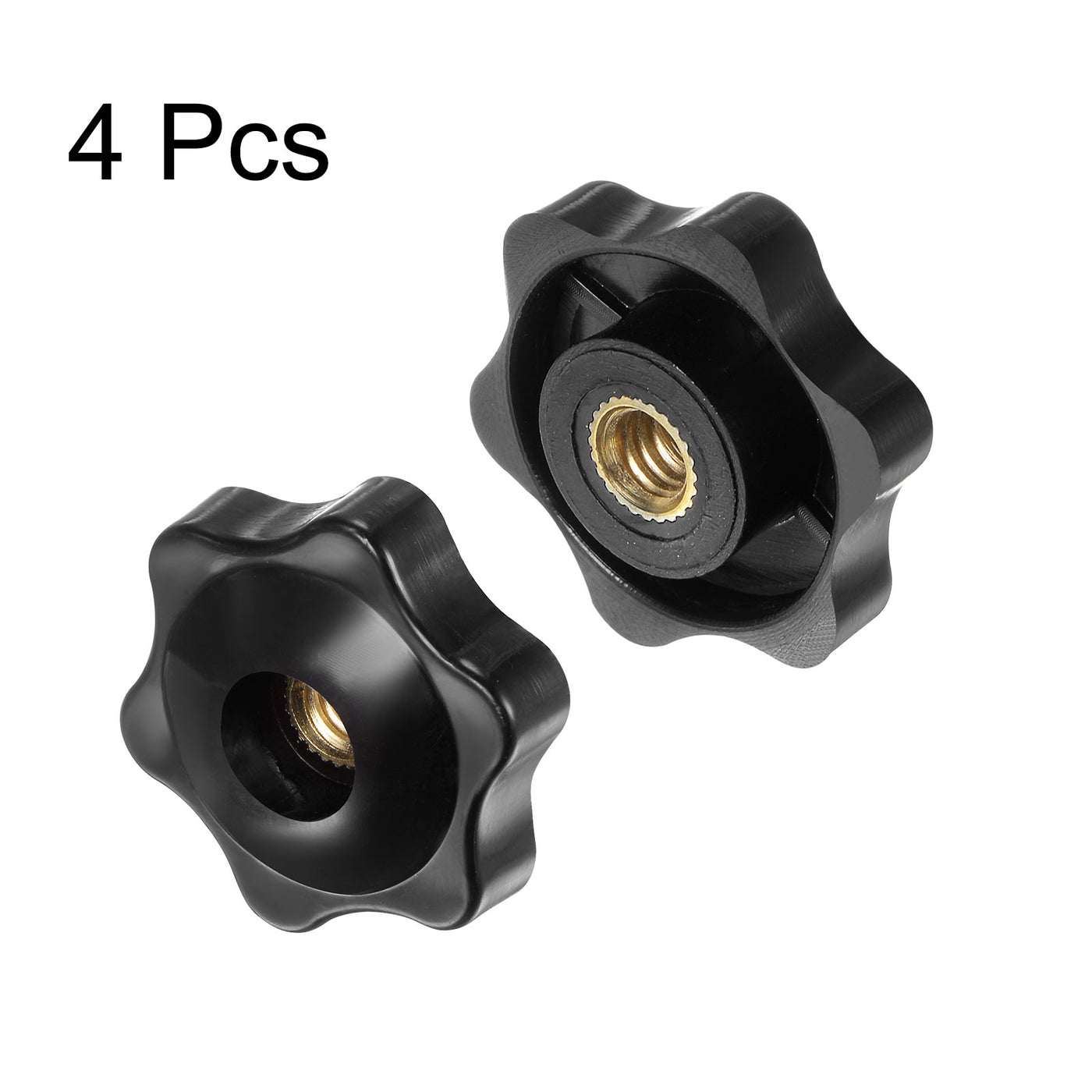 Harfington 4pcs Star Knobs 1/4-20 Thread 32mm Head Through Hole Clamping Handles Black