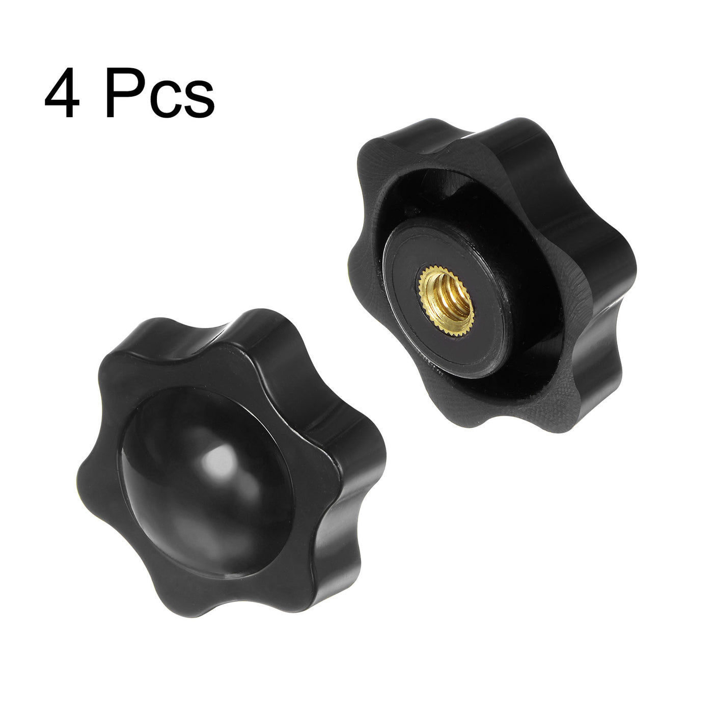 Harfington 4pcs Star Knobs 1/4-20 Thread 38mm Head Non-Through Hole Clamping Handles Black