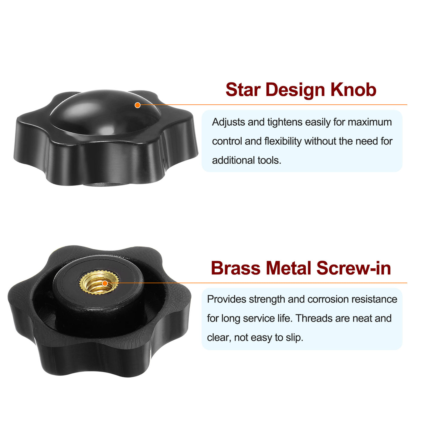 Harfington 4pcs Star Knobs 1/4-20 Thread 38mm Head Non-Through Hole Clamping Handles Black