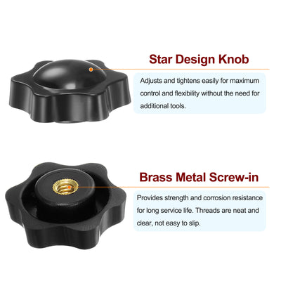 Harfington 4pcs Star Knobs 1/4-20 Thread 38mm Head Non-Through Hole Clamping Handles Black