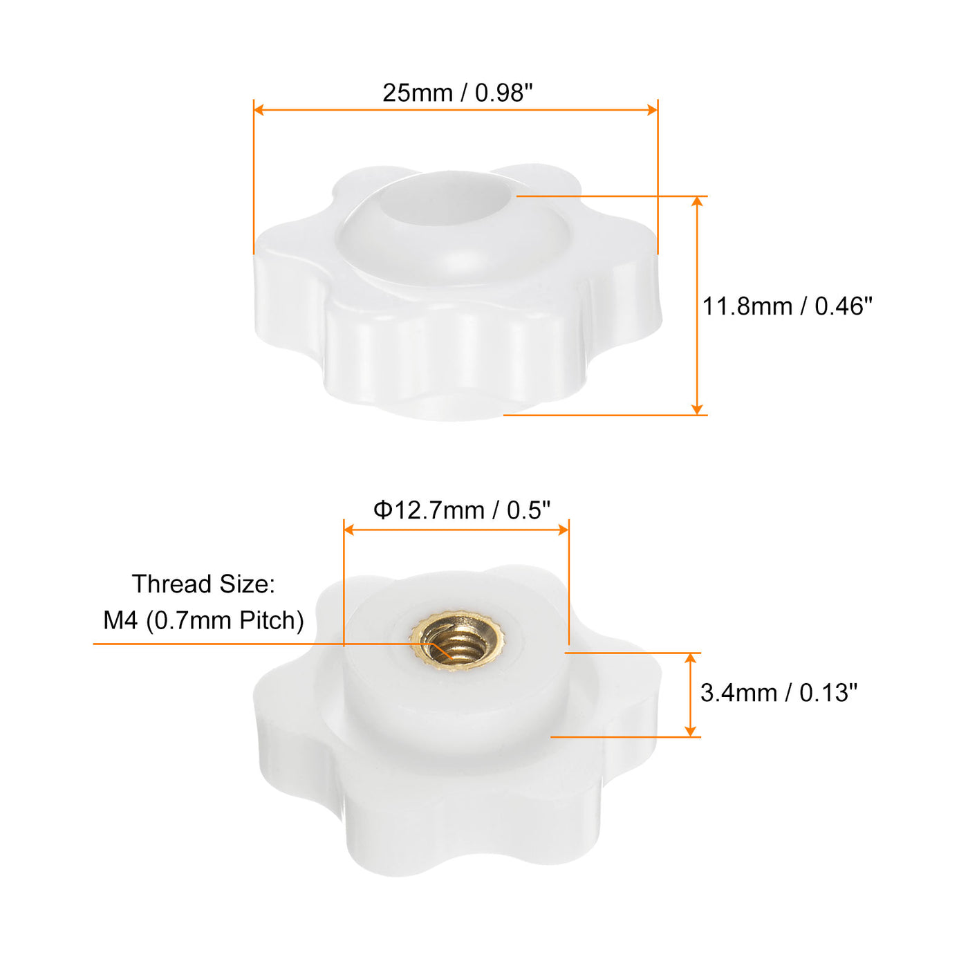 Harfington 4pcs Star Knobs M4 Thread 25mm Head Through Hole Clamping Handles White