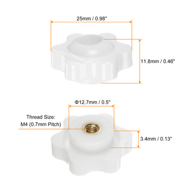 Harfington 4pcs Star Knobs M4 Thread 25mm Head Through Hole Clamping Handles White