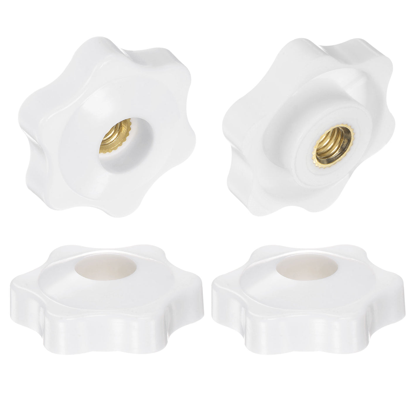 Harfington 4pcs Star Knobs M6 Thread 32mm Head Through Hole Clamping Handles White