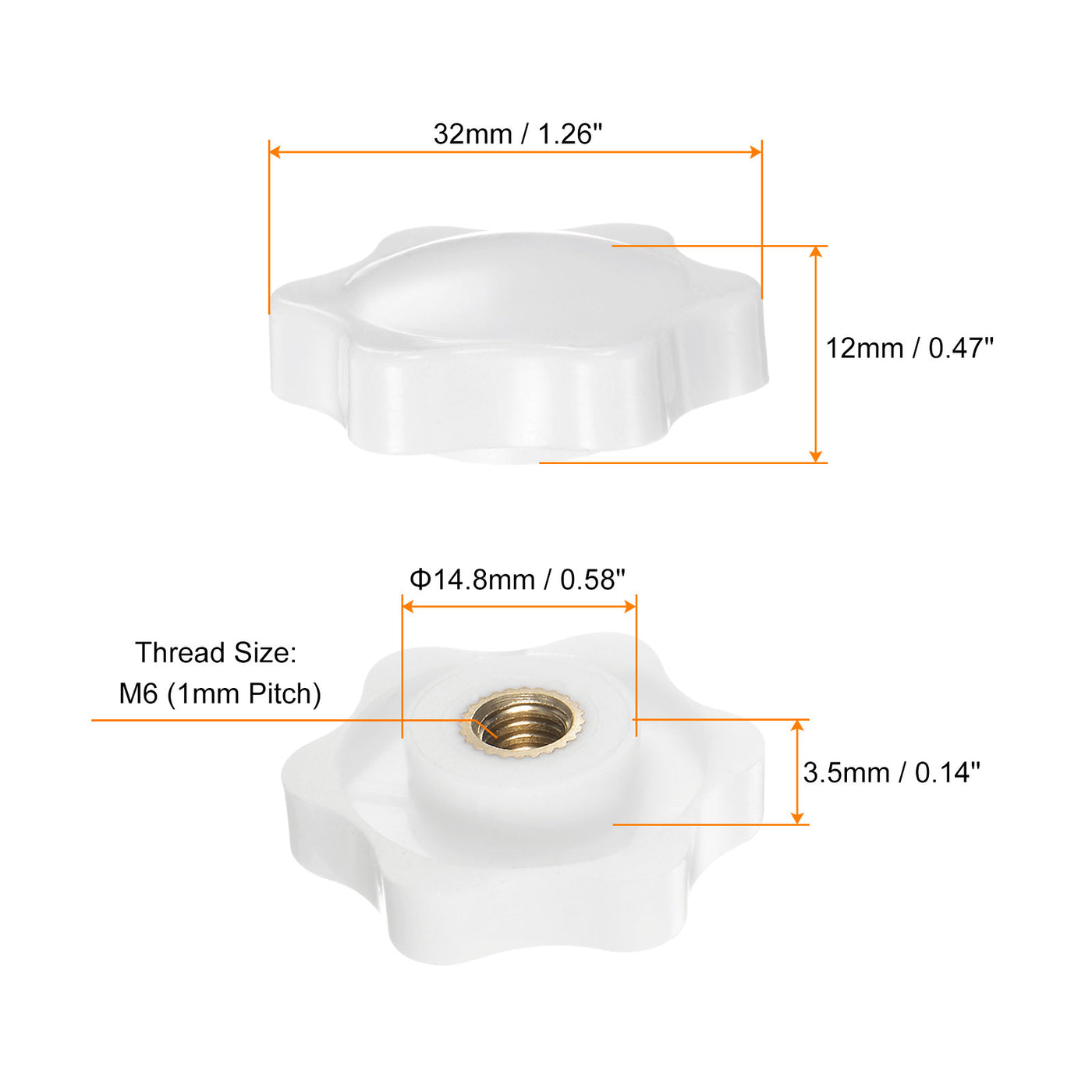 Harfington 4pcs Star Knobs M6 Thread 32mm Head Non-Through Hole Clamping Handles White