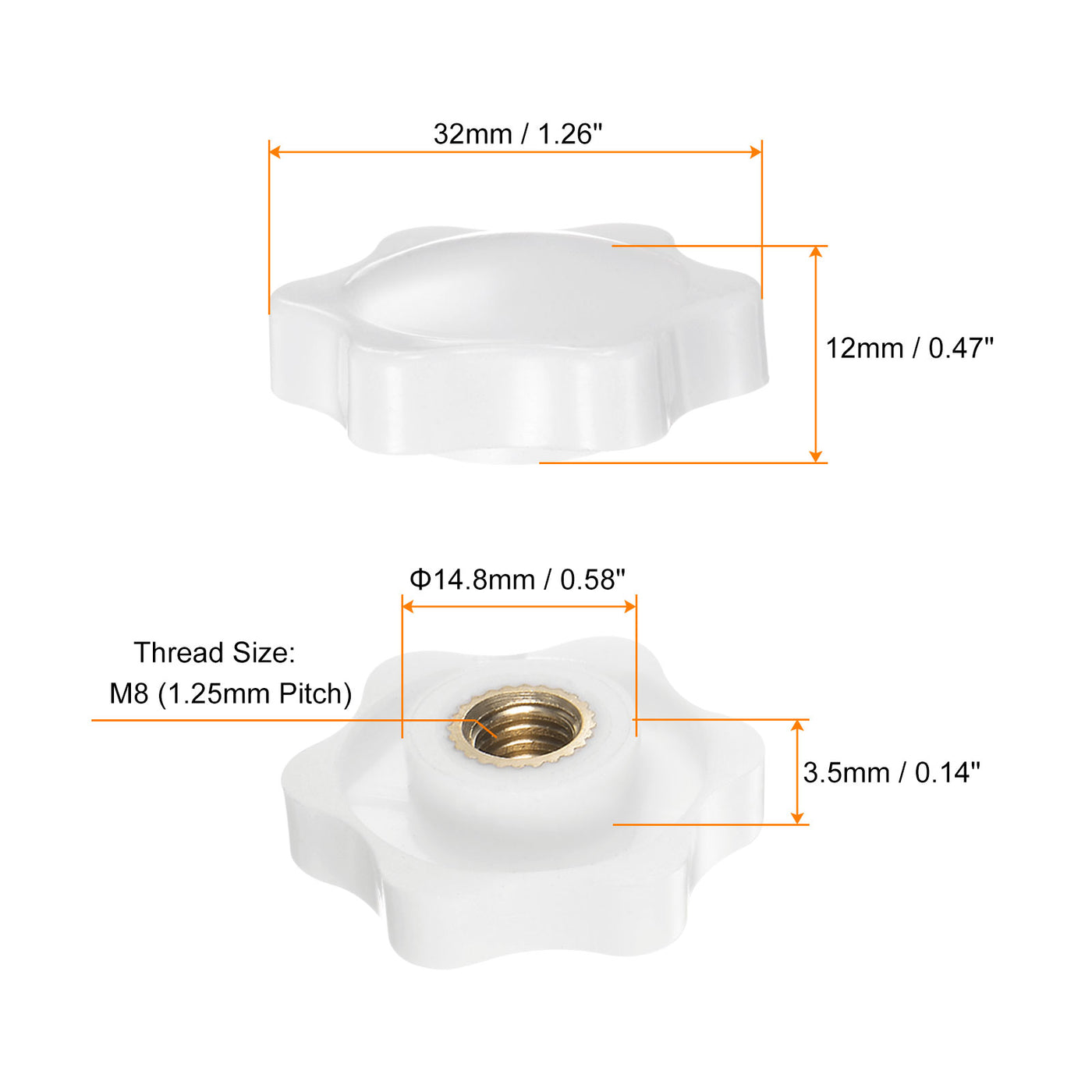 Harfington 4pcs Star Knobs M8 Thread 32mm Head Non-Through Hole Clamping Handles White