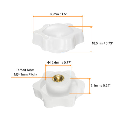 Harfington 4pcs Star Knobs M6 Thread 38mm Head Non-Through Hole Clamping Handles White