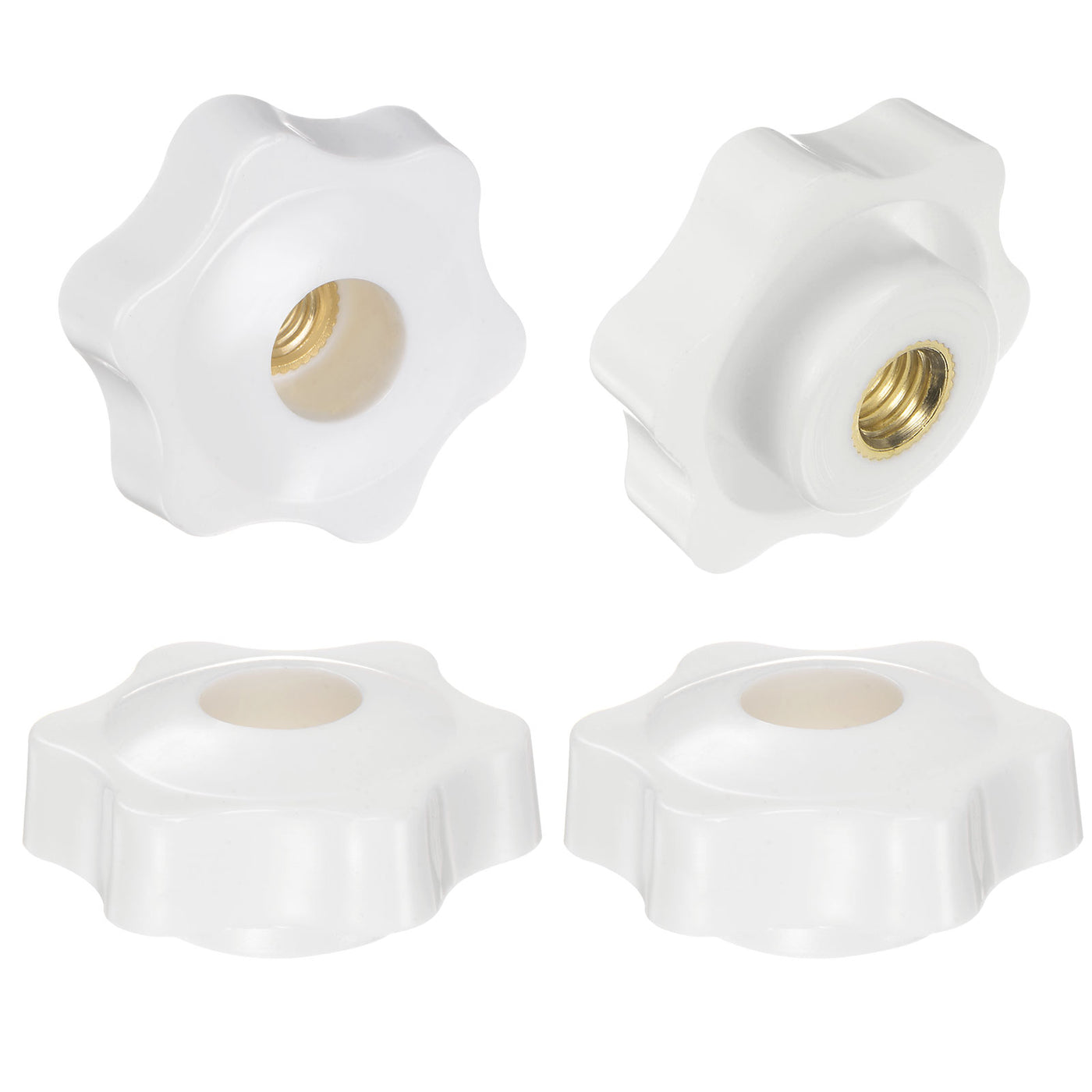 Harfington 4pcs Star Knobs M8 Thread 38mm Head Through Hole Clamping Handles White