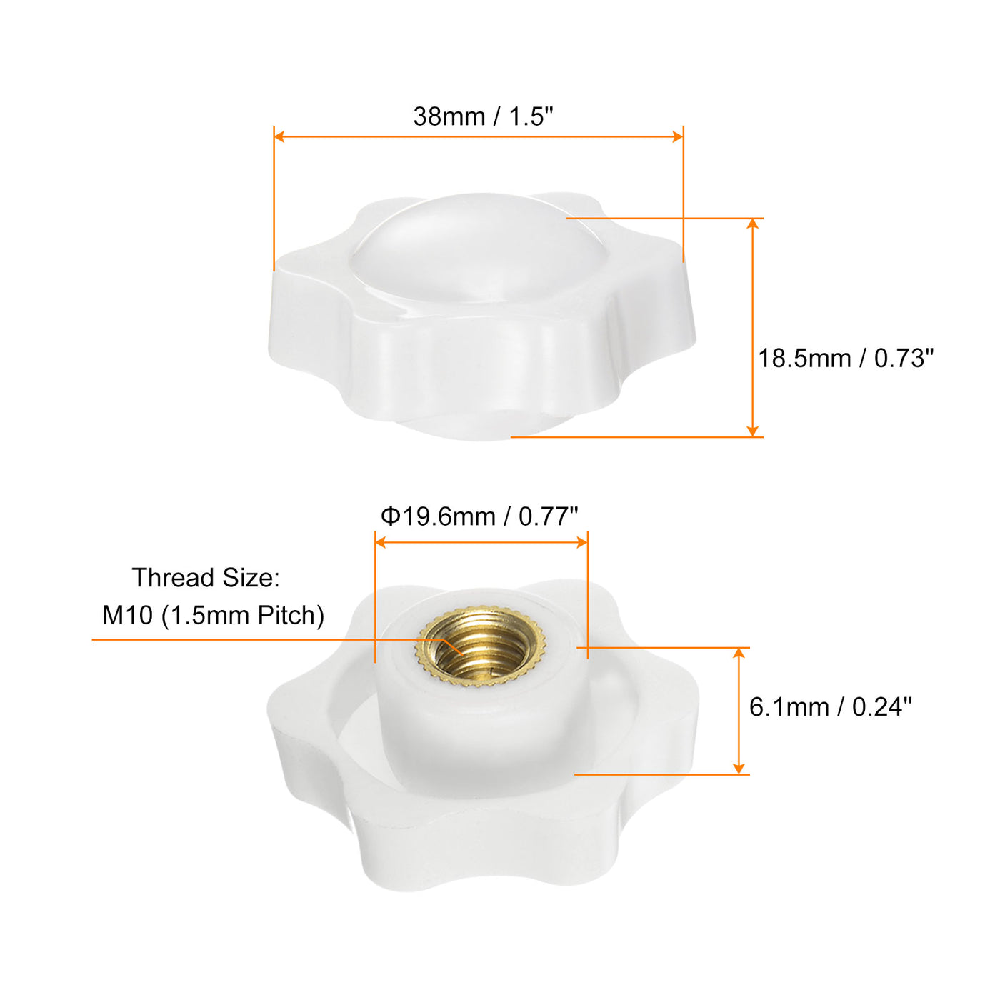 Harfington 4pcs Star Knobs M10 Thread 38mm Head Non-Through Hole Clamping Handles White