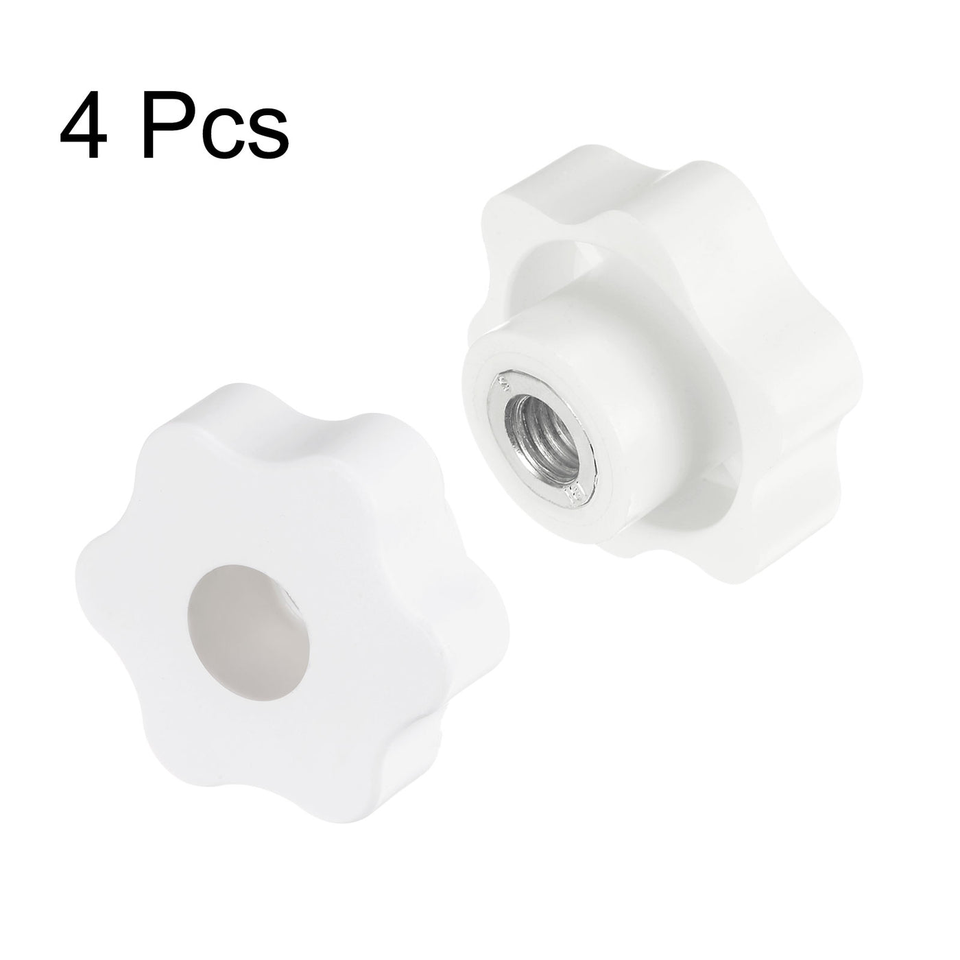 Harfington 4pcs Star Knobs M10 Thread 48mm Head Through Hole Clamping Handles White