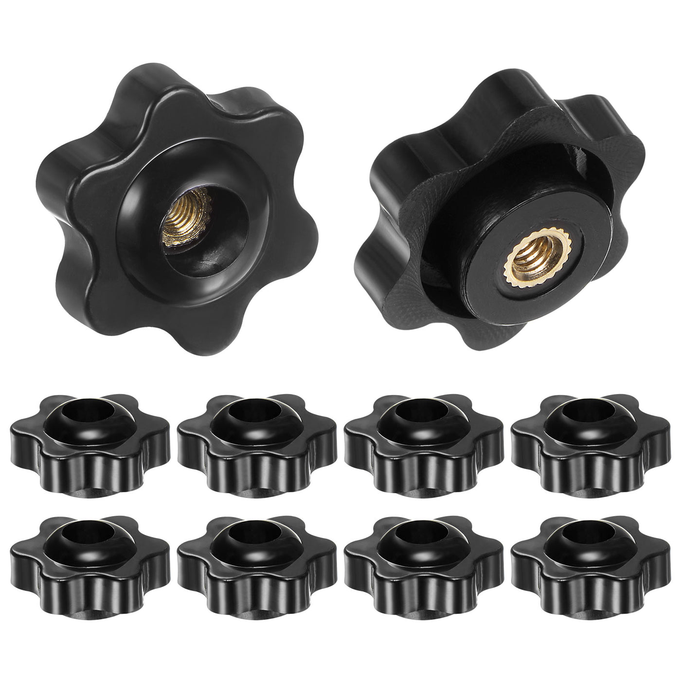 Harfington 10pcs Star Knobs M4 Thread 25mm Head Through Hole Clamping Handles Black