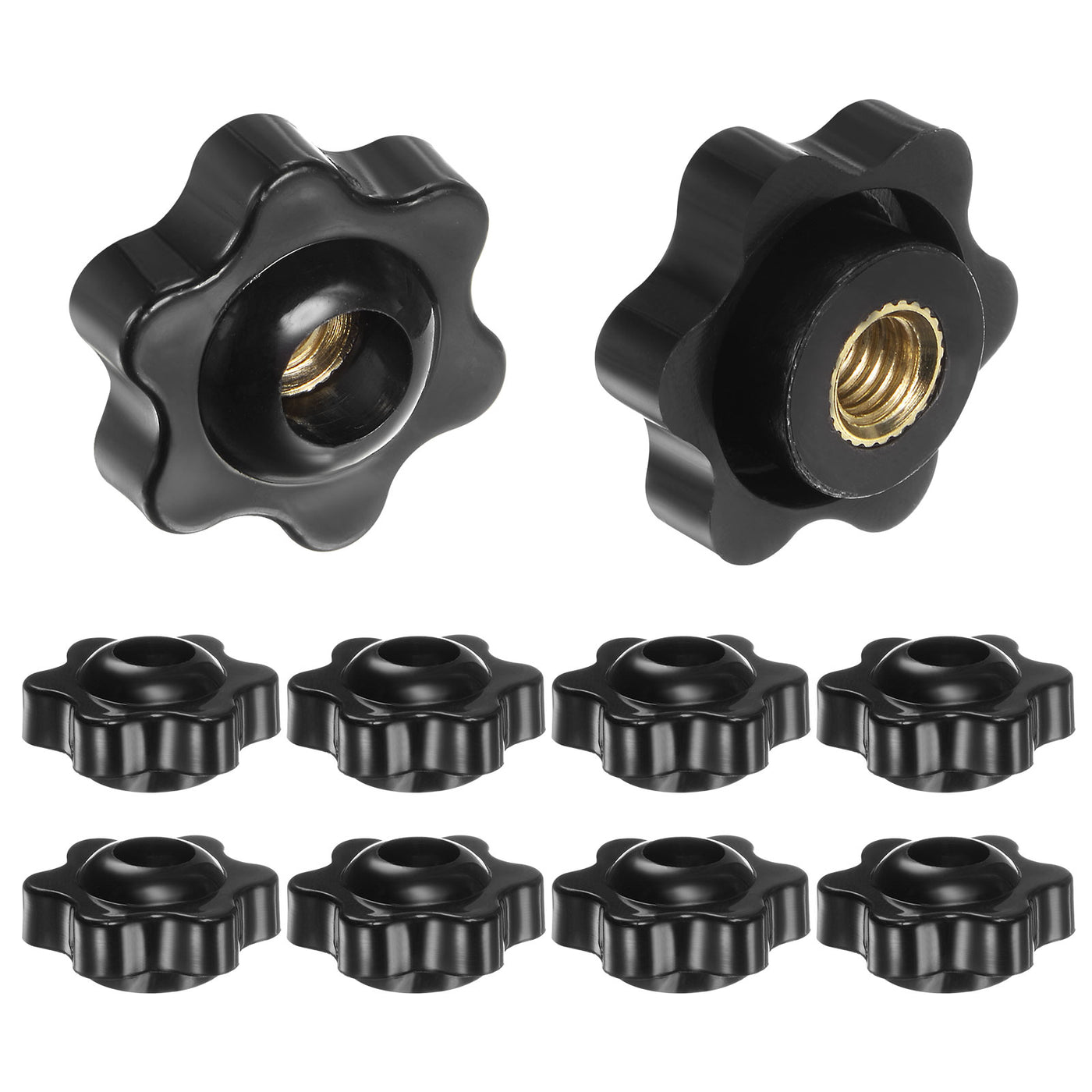 Harfington 10pcs Star Knobs M6 Thread 25mm Head Through Hole Clamping Handles Black