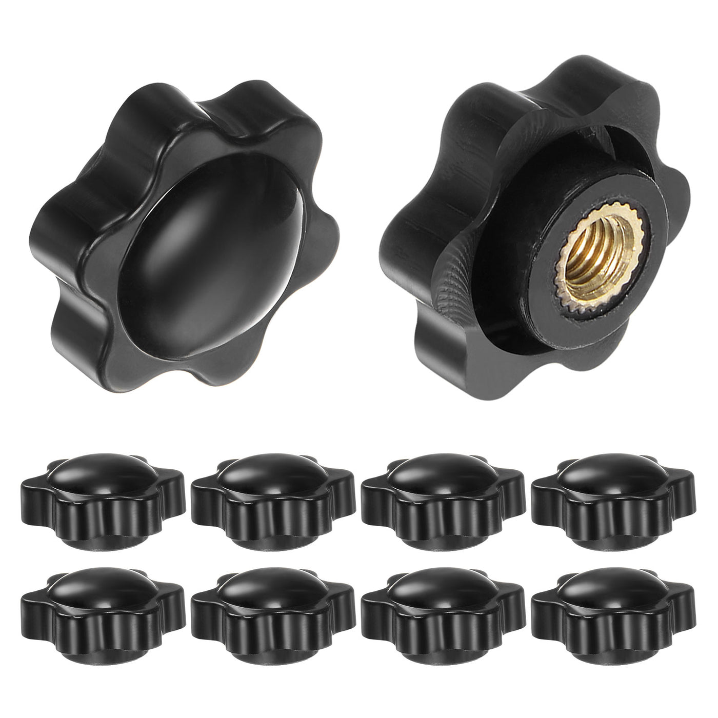 Harfington 10pcs Star Knobs M6 Thread 25mm Head Non-Through Hole Clamping Handles Black