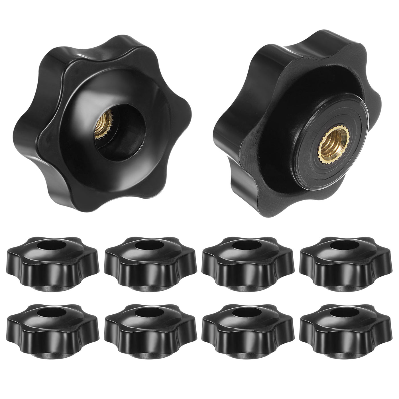 Harfington 10pcs Star Knobs M6 Thread 38mm Head Through Hole Clamping Handles Black