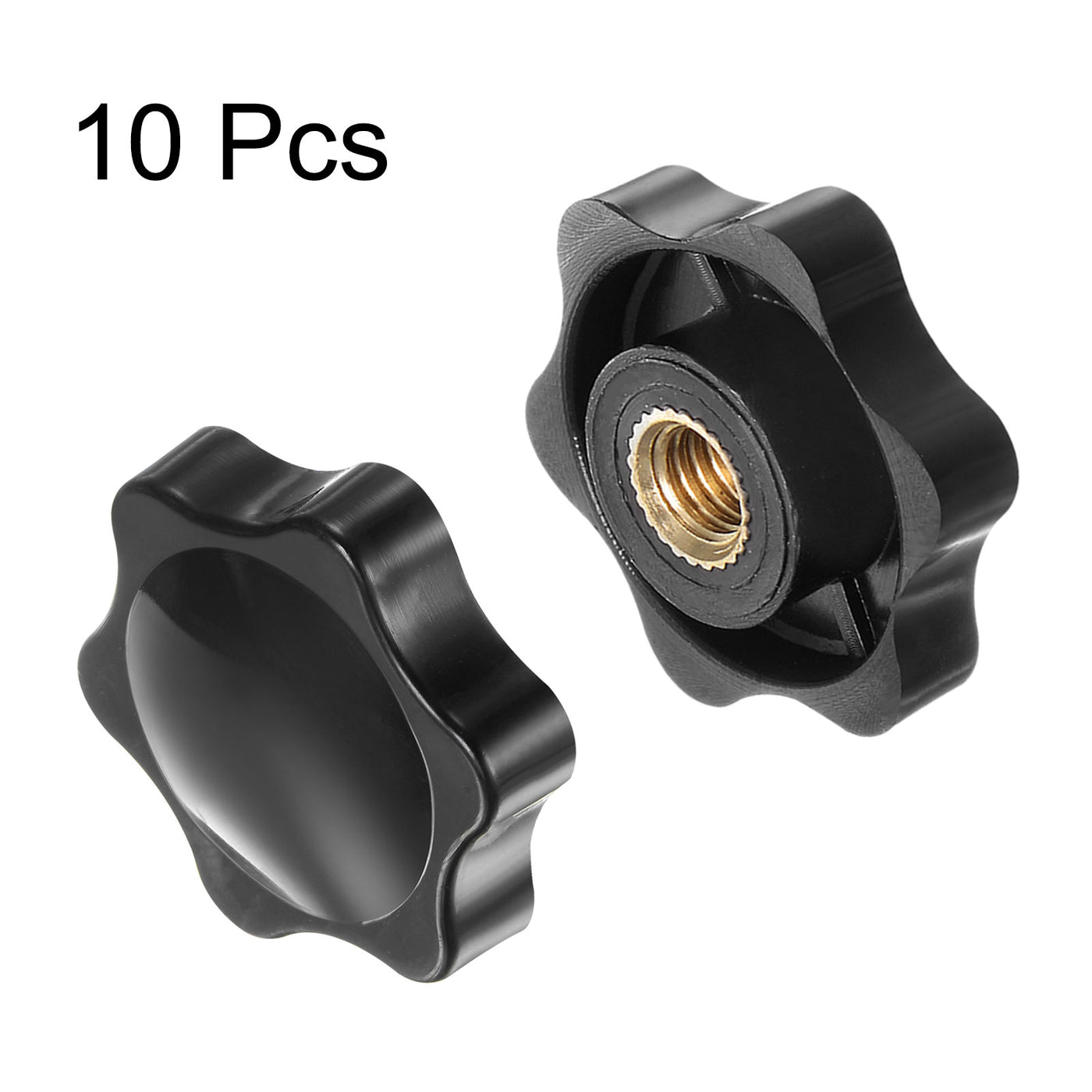 Harfington 10pcs Star Knobs M10 Thread 38mm Head Non-Through Hole Clamping Handles Black