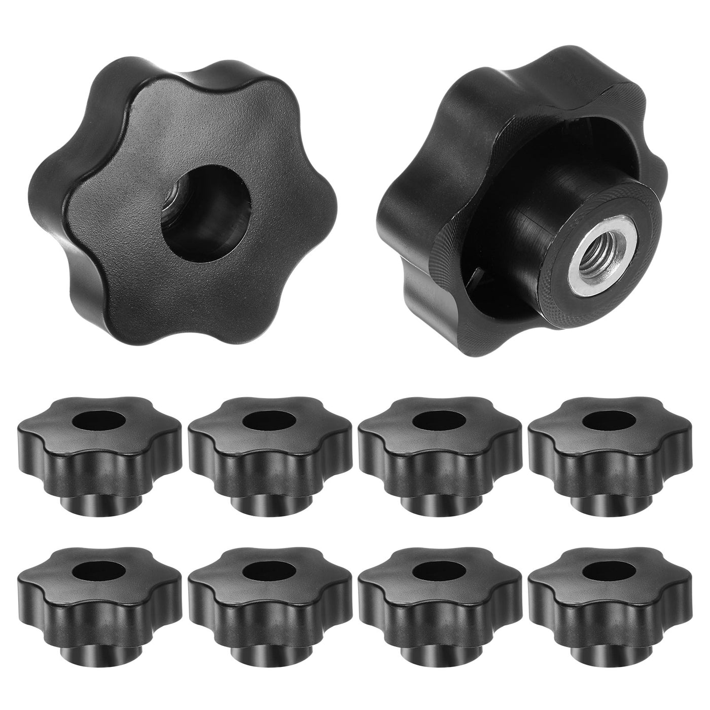 Harfington 10pcs Star Knobs M8 Thread 48mm Head Through Hole Clamping Handles Black