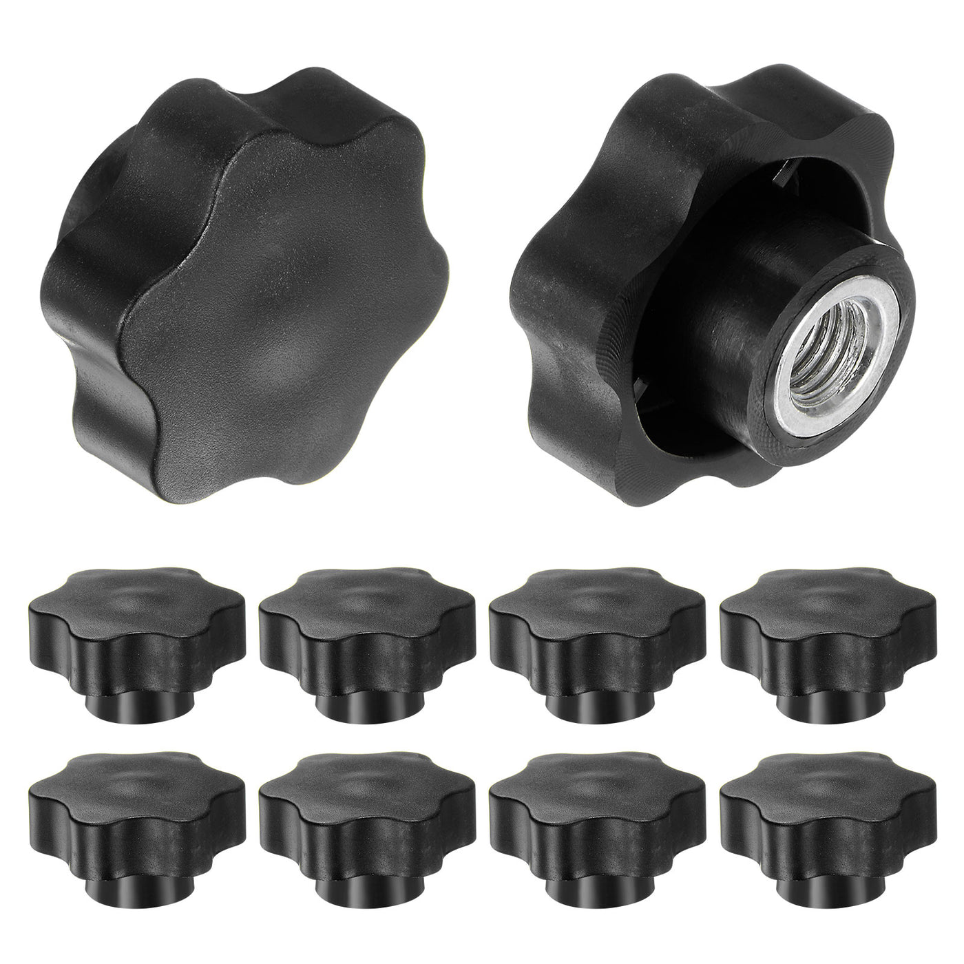 Harfington 10pcs Star Knobs M12 Thread 48mm Head Non-Through Hole Clamping Handles Black