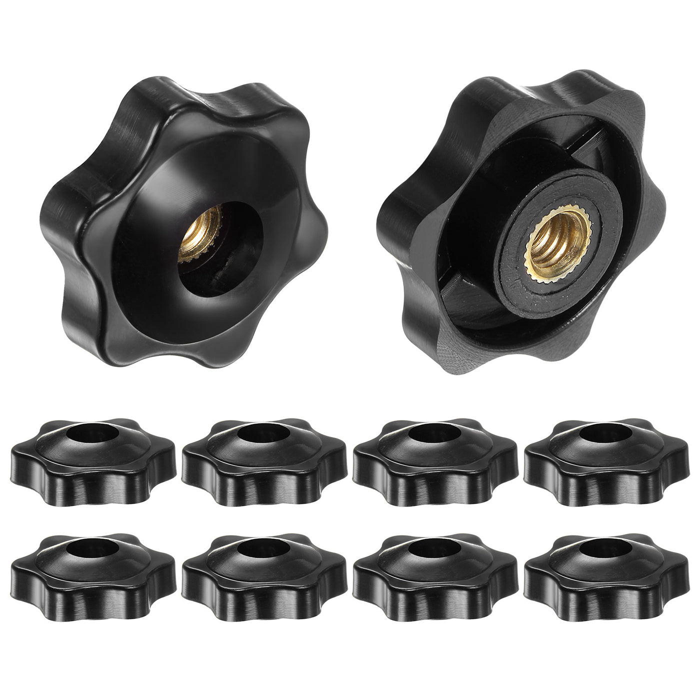 Harfington 10pcs Star Knobs 1/4-20 Thread 32mm Head Through Hole Clamping Handles Black