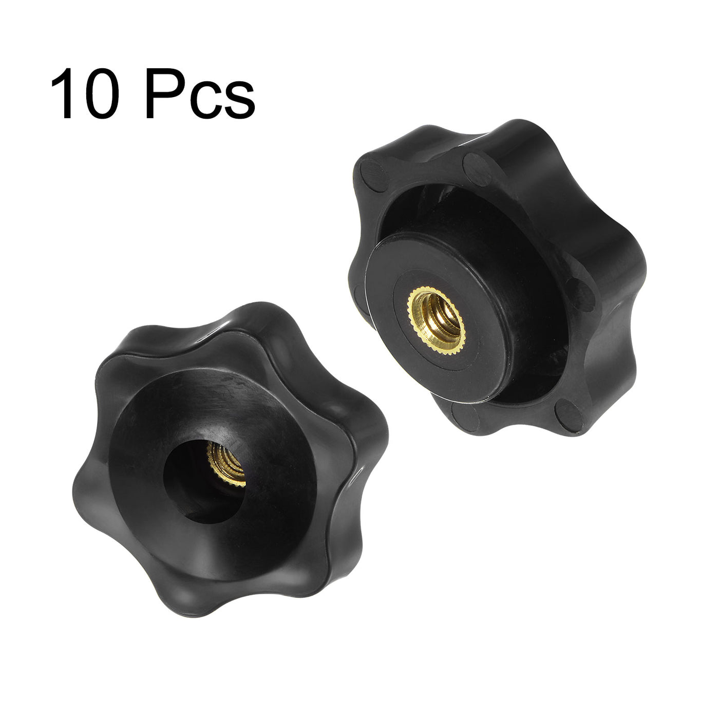 Harfington 10pcs Star Knobs 1/4-20 Thread 38mm Head Through Hole Clamping Handles Black