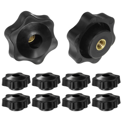 Harfington 10pcs Star Knobs 1/4-20 Thread 38mm Head Through Hole Clamping Handles Black