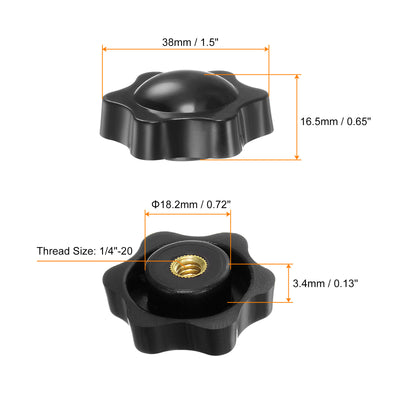 Harfington 10pcs Star Knobs 1/4-20 Thread 38mm Head Non-Through Hole Clamping Handles Black