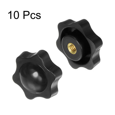 Harfington 10pcs Star Knobs 1/4-20 Thread 38mm Head Non-Through Hole Clamping Handles Black