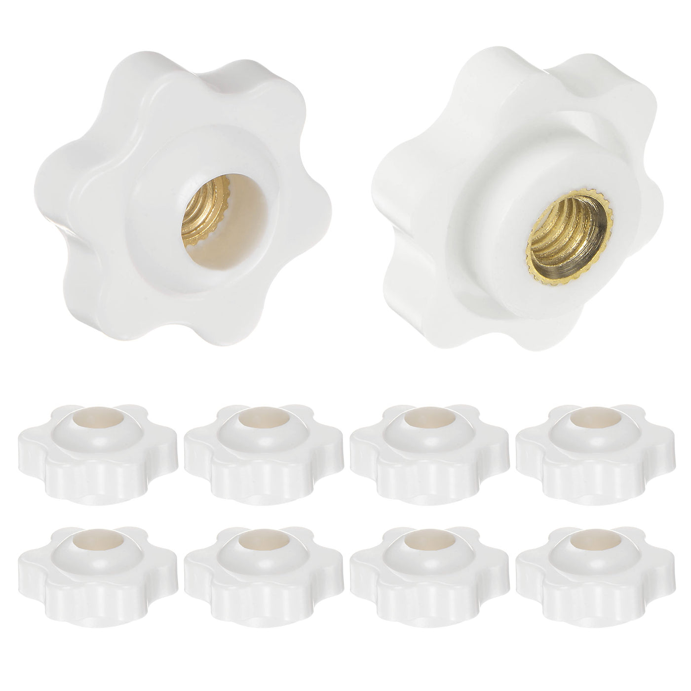 Harfington 10pcs Star Knobs M6 Thread 25mm Head Through Hole Clamping Handles White