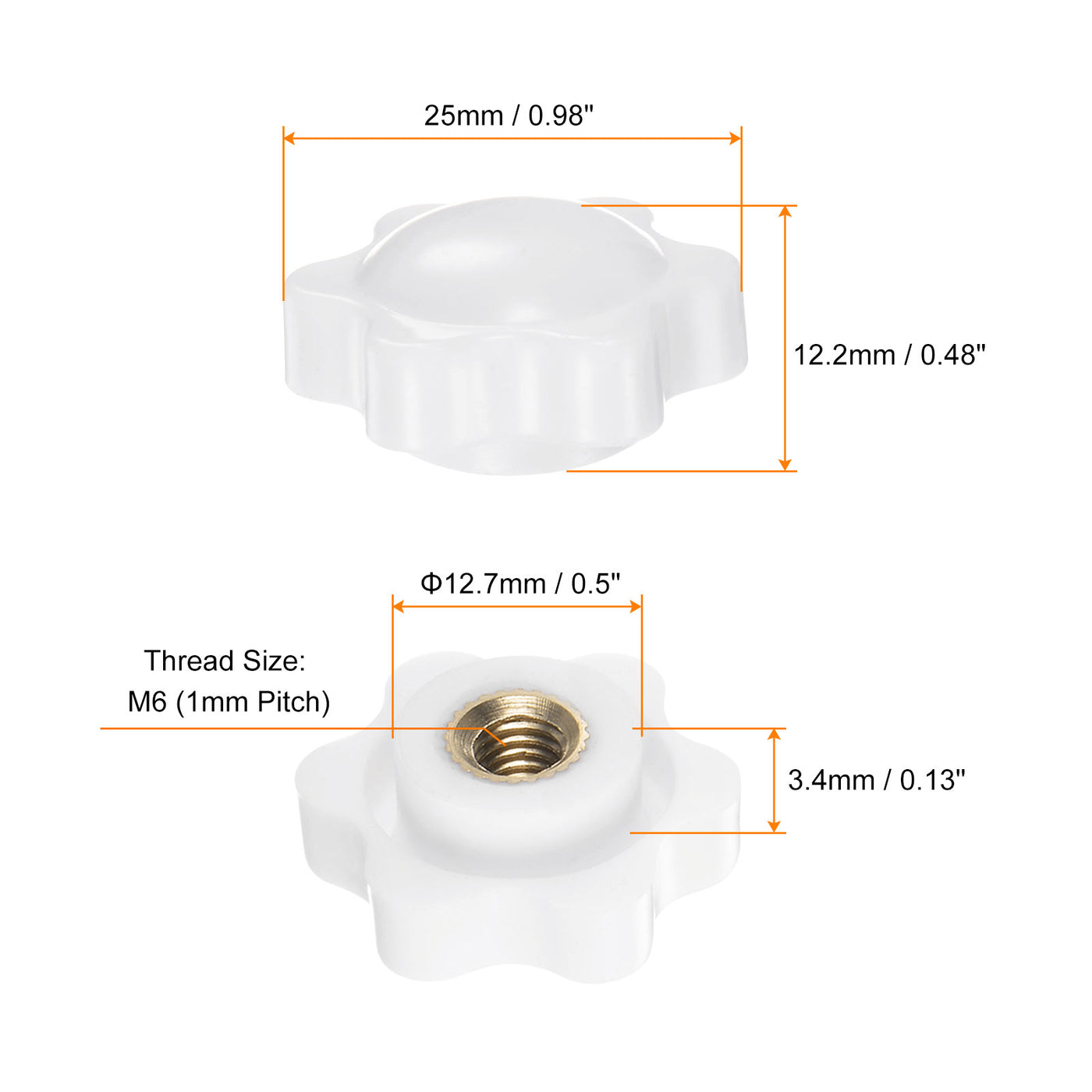 Harfington 10pcs Star Knobs M6 Thread 25mm Head Non-Through Hole Clamping Handles White