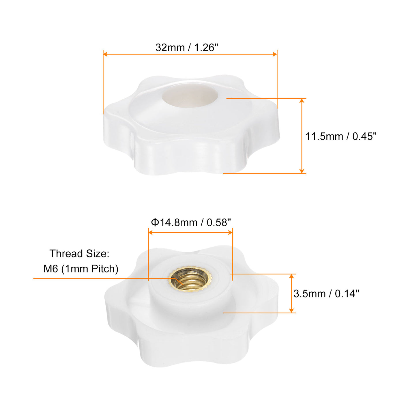 Harfington 10pcs Star Knobs M6 Thread 32mm Head Through Hole Clamping Handles White