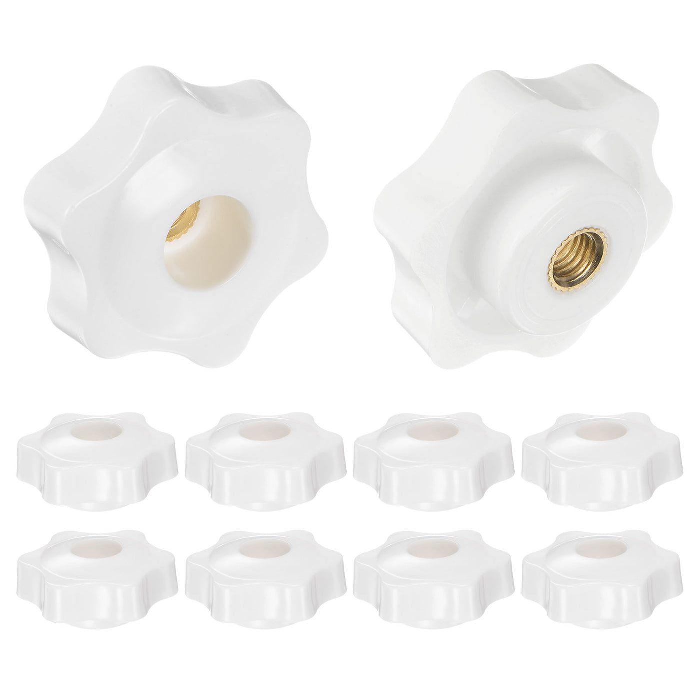 Harfington 10pcs Star Knobs M6 Thread 38mm Head Through Hole Clamping Handles White