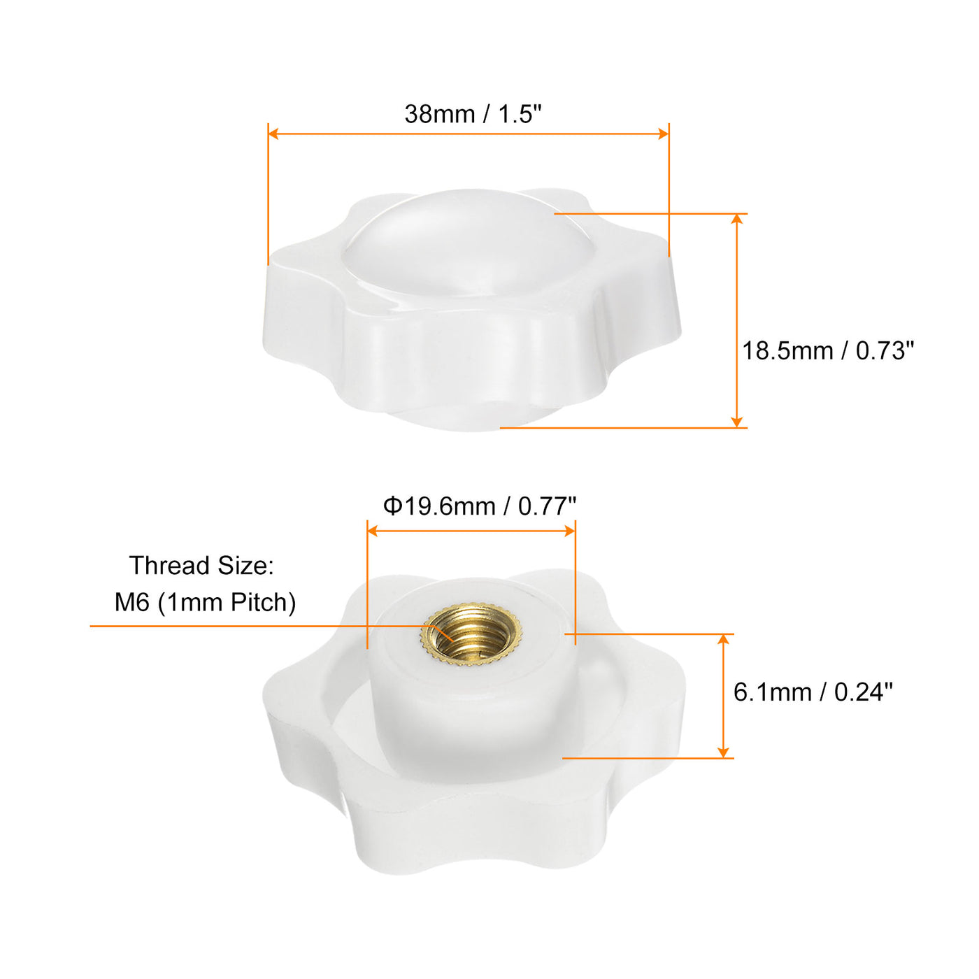 Harfington 10pcs Star Knobs M6 Thread 38mm Head Non-Through Hole Clamping Handles White