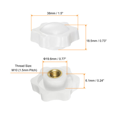 Harfington 10pcs Star Knobs M10 Thread 38mm Head Non-Through Hole Clamping Handles White