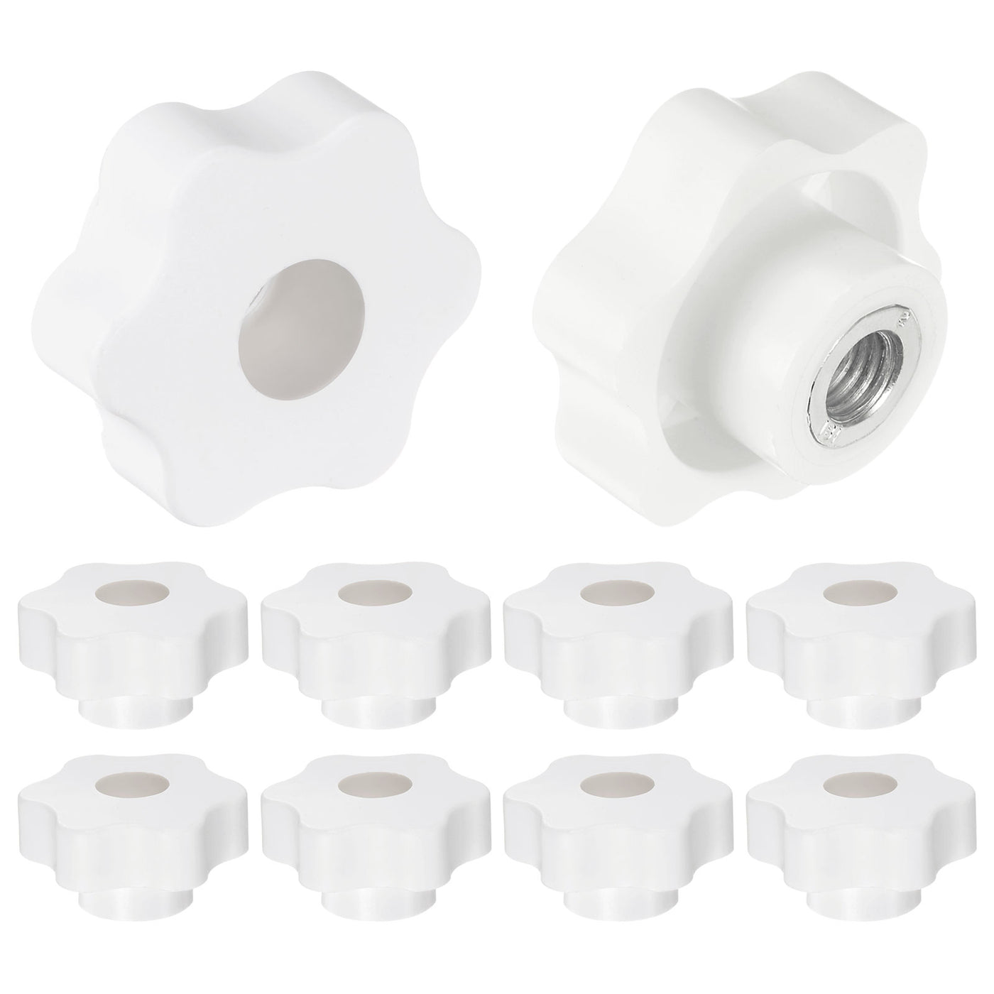 Harfington 10pcs Star Knobs M10 Thread 48mm Head Through Hole Clamping Handles White