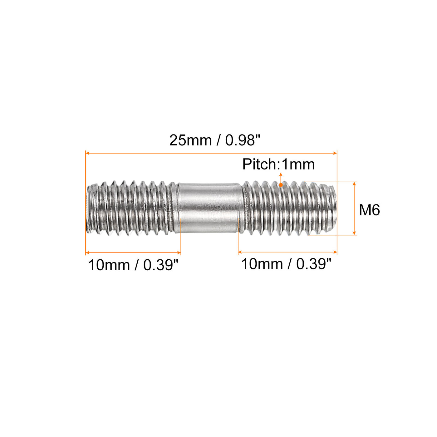 uxcell Uxcell 5Pcs M6x25mm 304 Stainless Steel Double End Threaded Stud Screw