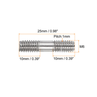 Harfington Uxcell 5Pcs M6x25mm 304 Stainless Steel Double End Threaded Stud Screw