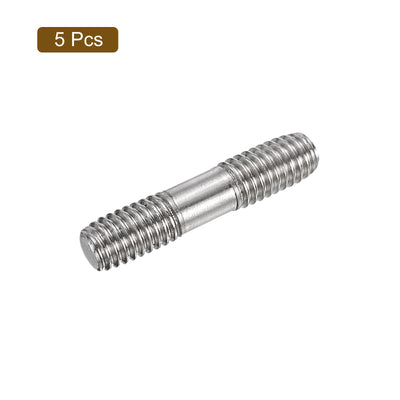 Harfington Uxcell 5Pcs M6x25mm 304 Stainless Steel Double End Threaded Stud Screw