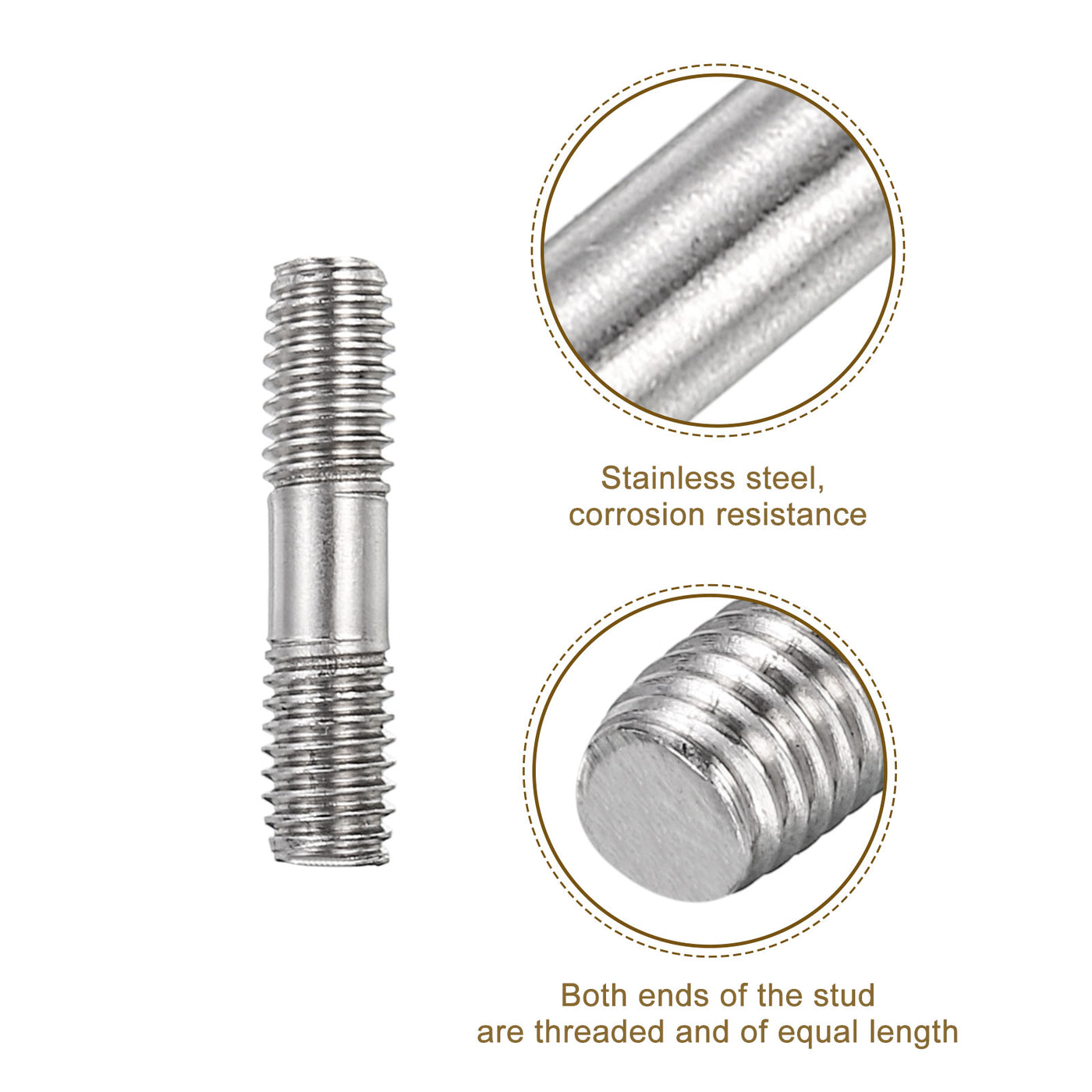 uxcell Uxcell 5Pcs M6x25mm 304 Stainless Steel Double End Threaded Stud Screw