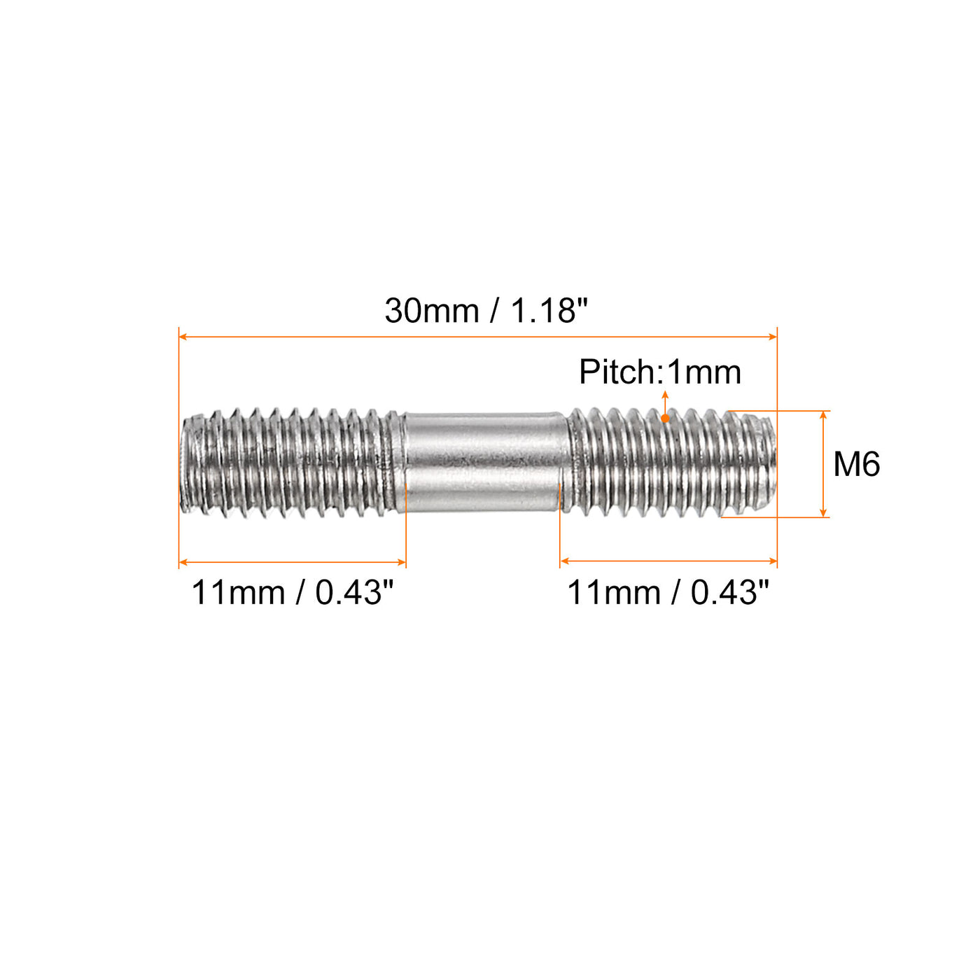 uxcell Uxcell 10Pcs M6x30mm 304 Stainless Steel Double End Threaded Stud Screw