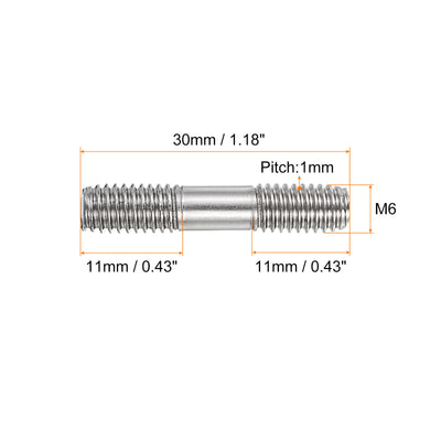 Harfington Uxcell 10Pcs M6x30mm 304 Stainless Steel Double End Threaded Stud Screw