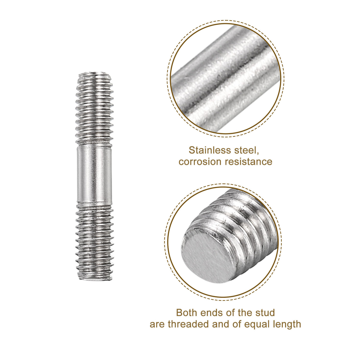 uxcell Uxcell 10Pcs M6x30mm 304 Stainless Steel Double End Threaded Stud Screw