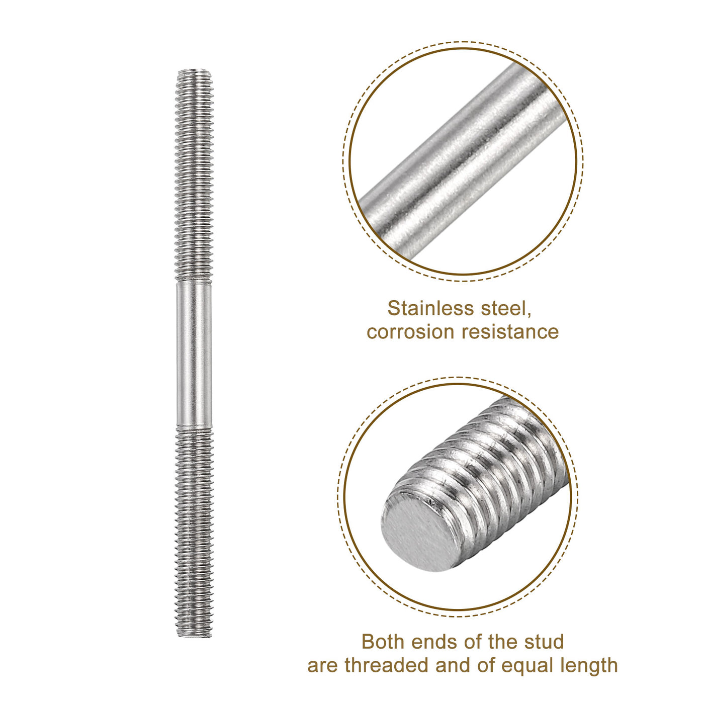 uxcell Uxcell 15Pcs M6x80mm 304 Stainless Steel Double End Threaded Stud Screw