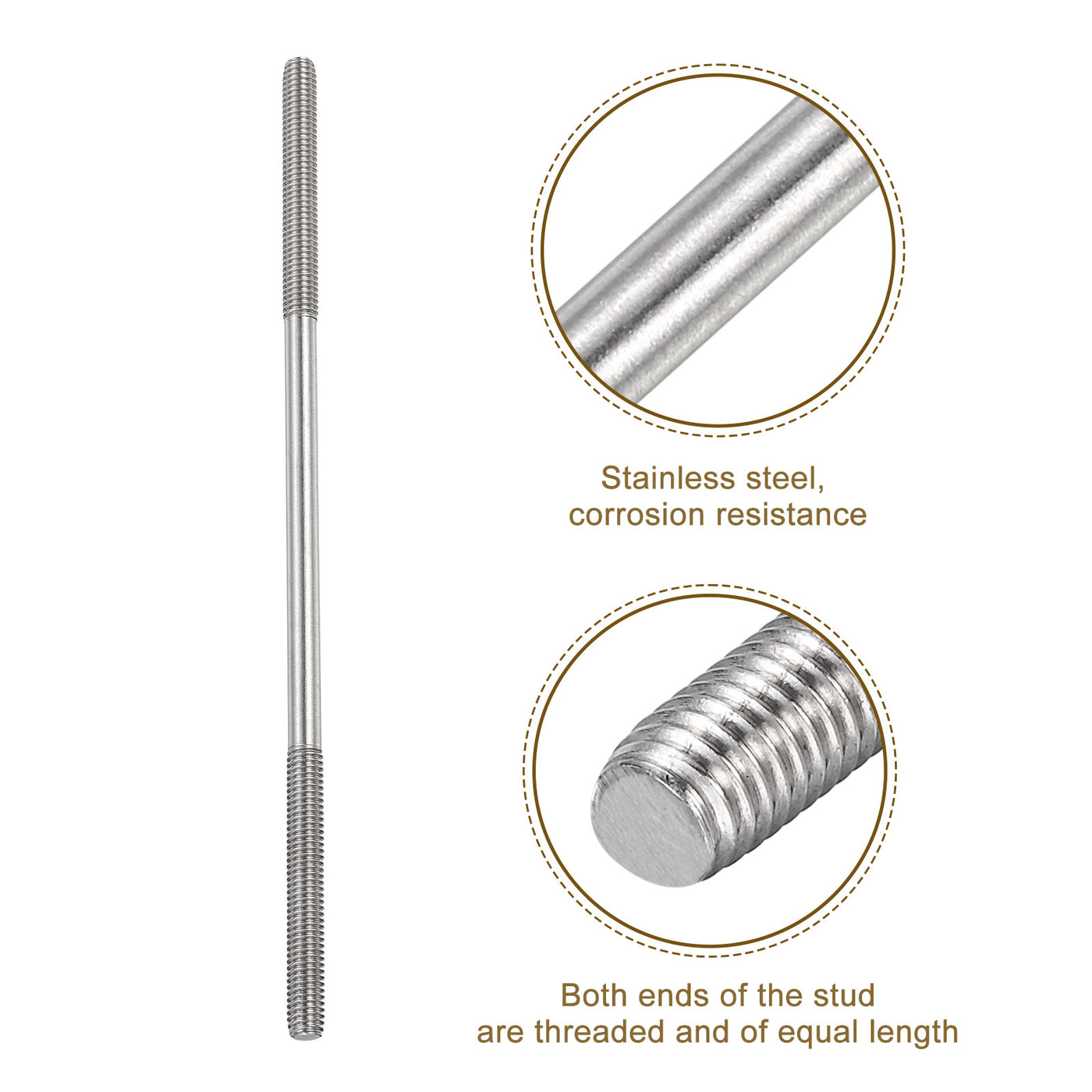 uxcell Uxcell 15Pcs M6x160mm 304 Stainless Steel Double End Threaded Stud Screw